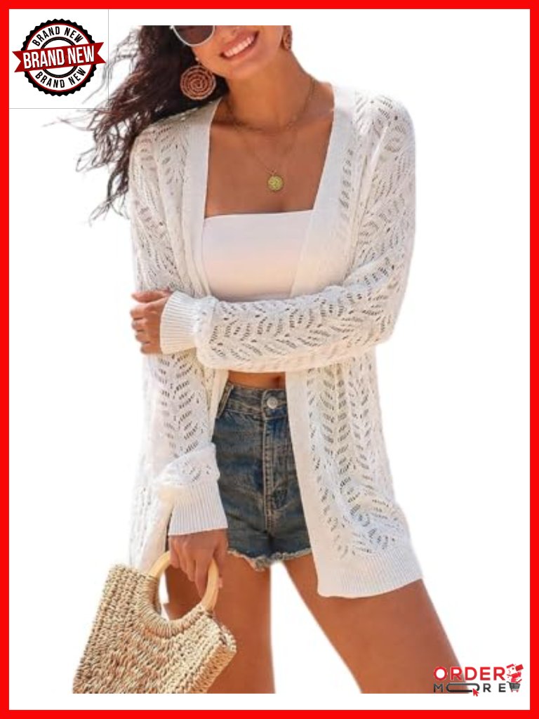 Oversized Crochet Cover Up Long Cardigan Lightweight Beach Kimono Boho